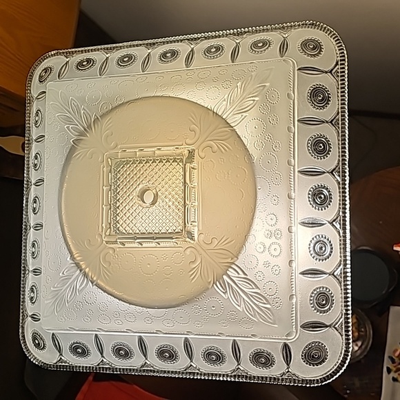 Ceiling Light Globe Square Fixture Glass Vintge Floral large - Picture 2 of 5